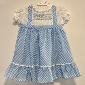 Vintage Polly Flinders Hand-Smocked Blue White Gingham Dress Baby Girl 24 Months